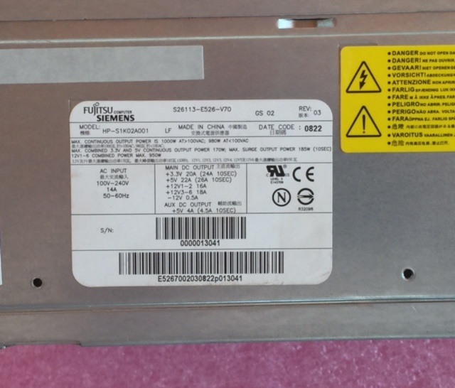 Fujitsu S26113-E526-V70 1000 watt Power Supply